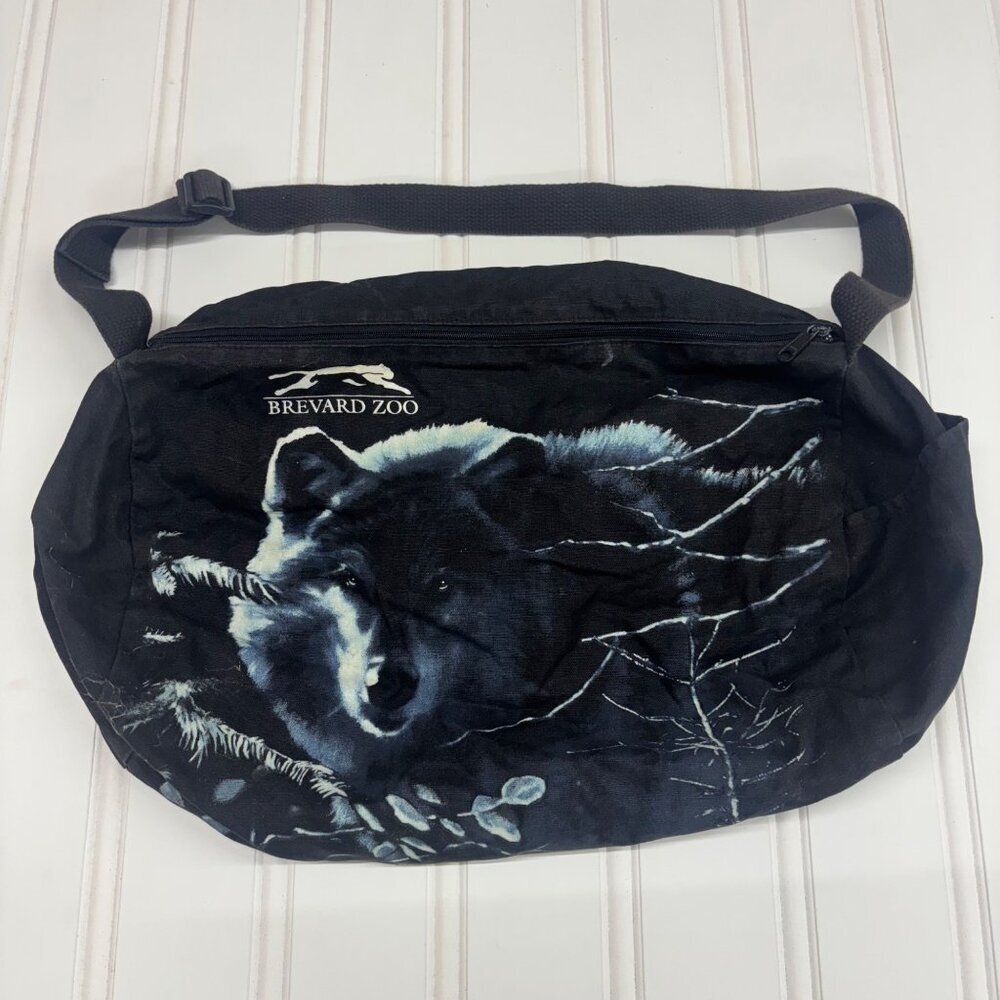 Vintage 90s Wolf Duffel Bag Lightening Brevard Zoo Adjustable Grunge Goth cyber